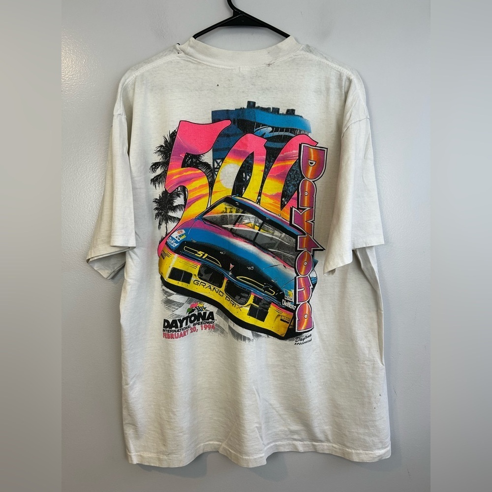 Vintage Daytona 500 February 1994 White and Neon Single Stitch T-Shirt Size XXL